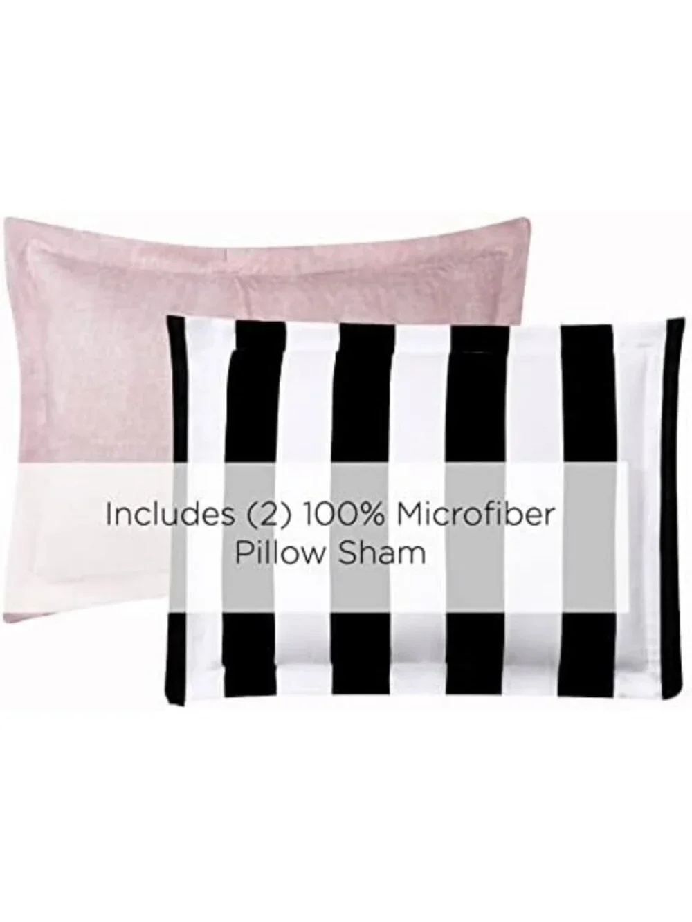 Reversible Queen Bedding Set - Black & White Stripe - 6 Piece Comforter